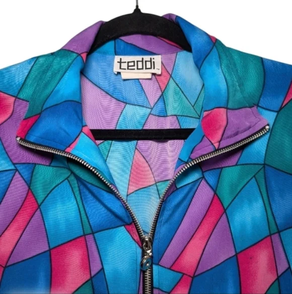 Teddi Women's Colorful Geometric Bomber Jacket - Picture 3 of 6